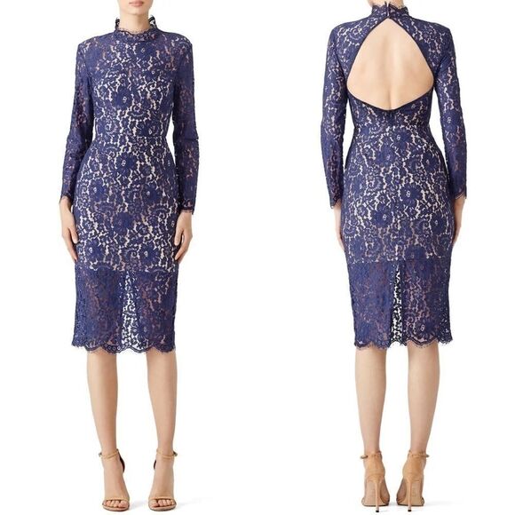 KEEPSAKE the Label Navy Blue Momento Lace Dress Mock Neck Backless Medium - Picture 1 of 15
